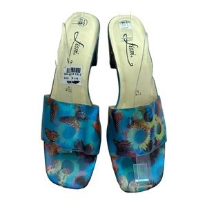Vintage 90s Fioni Holographic Butterfly Sunflower Heels Mules Shoes Rave 6.5
